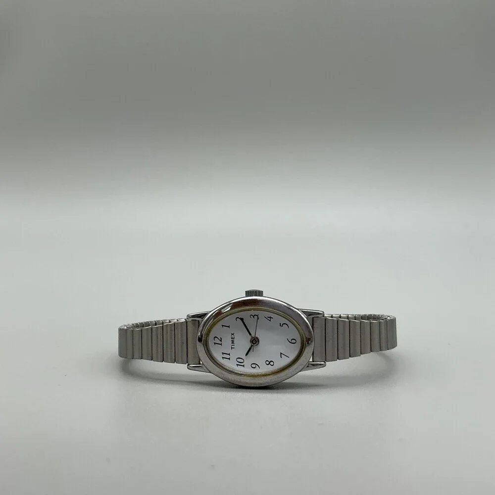 Timex Cavatina Womens Watch 18mm Silver Tone Oval Dial Stretch New Battery